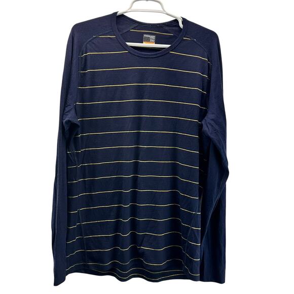 Icebreaker Men's Merino 200 Long Sleeve Shirt Base Layer Blue Yellow Stripe XL - Picture 1 of 8